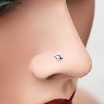Detail View 1 of Colorline Iridescent Revo Saturn Planet Nose Stud Ring